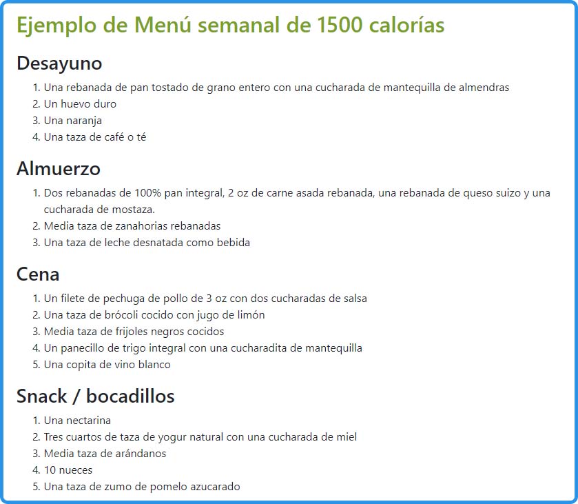 Ejemplo de menú semanal dieta hipocalorica 1500 calorias
